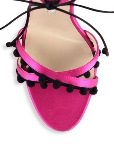Shop Manolo Blahnik Esparra Pom-pom Front-tie Sandals In Fuxia
