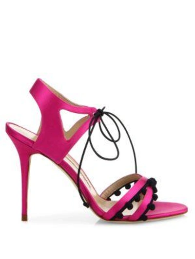 Shop Manolo Blahnik Esparra Pom-pom Front-tie Sandals In Fuxia