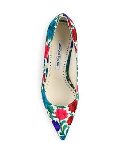 Shop Manolo Blahnik Bb Floral-embroidered Pumps In Blue