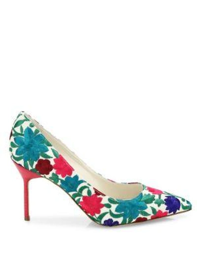 Shop Manolo Blahnik Bb Floral-embroidered Pumps In Blue