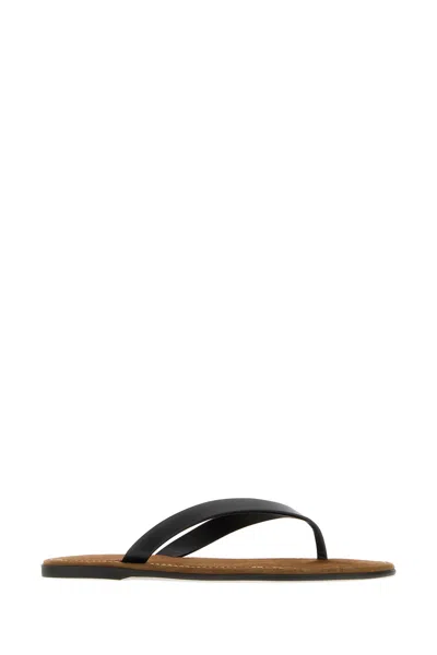 The Row Leather Beach Thong Sandals Flat Sole In Black