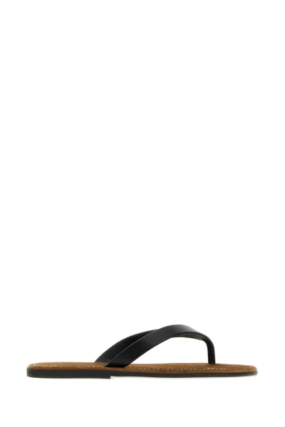The Row Leather Beach Thong Sandals Flat Sole In Black