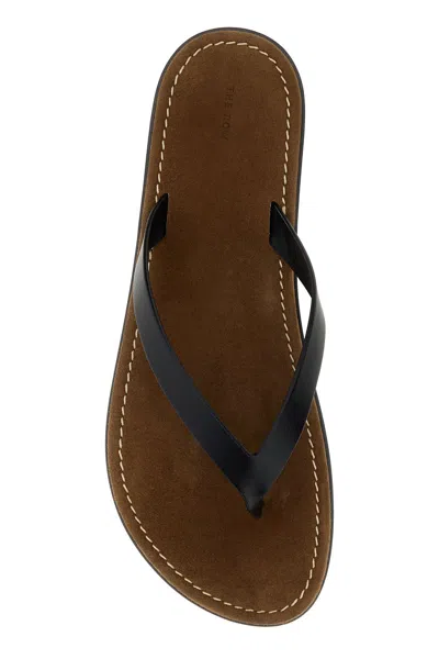 The Row Leather Beach Thong Sandals Flat Sole In Black