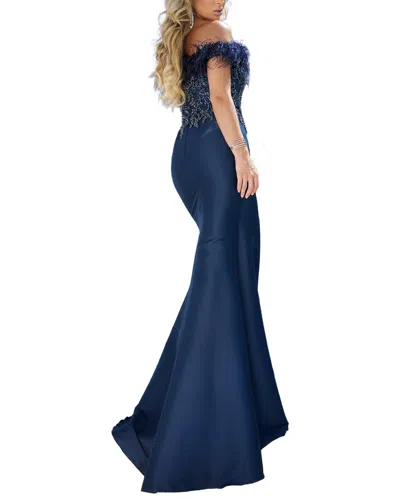 Terani Couture Solid Maxi Dress In Blue