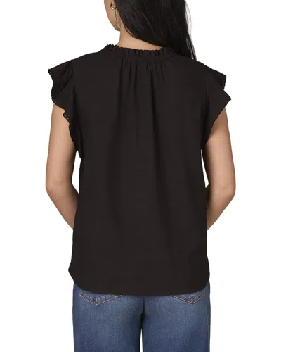 Wit & Wisdom Cap Flutter Sleeve Ruffle Split Neck Top In Black