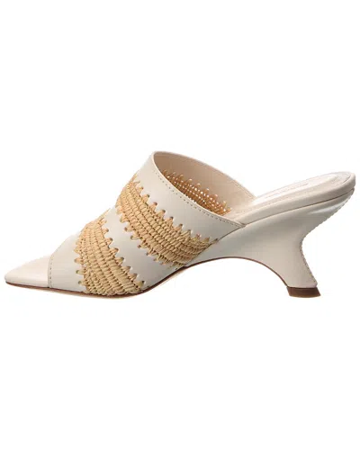 Simkhai Shadow Leather And Raffia Wedge Mules In White