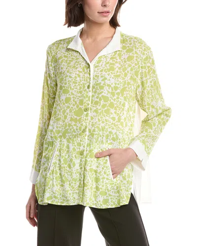 Lemon Grass Flip Collar Button Down Blouse In Green