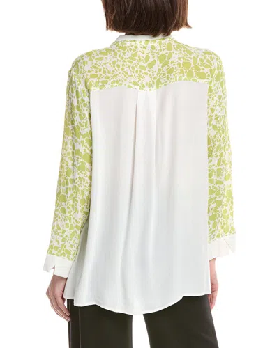 Lemon Grass Flip Collar Button Down Blouse In Green