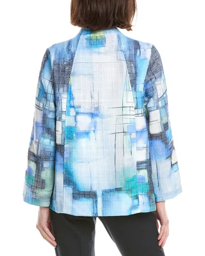 Lemon Grass Print Blocked Blazer In Blue