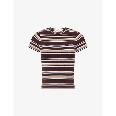 Lounge Womens Brown Stripe Striped Ribbed Stretch-knit T-shirt Xs In Multi