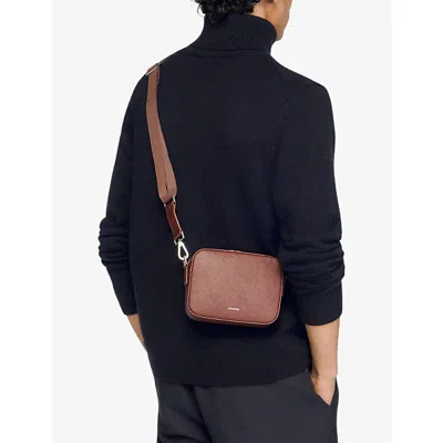 Sandro Mens Cognac Logo-embellished Leather Cross-body Bag In Brown