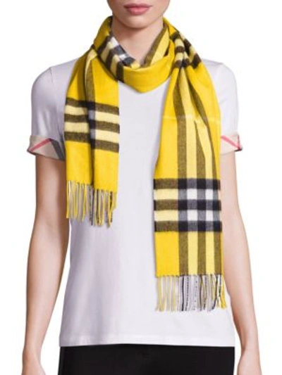 Shop Burberry Yellow Giant Check Cashmere Scarf In Na