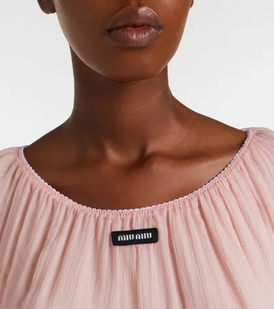 Miu Miu Layered Crinkle Silk Crop Top In Pink