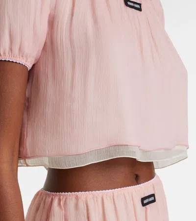 Miu Miu Layered Crinkle Silk Crop Top In Pink