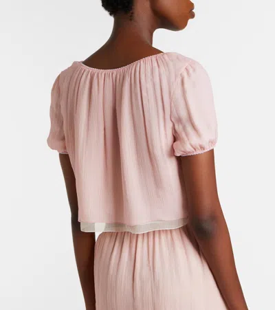 Miu Miu Layered Crinkle Silk Crop Top In Pink