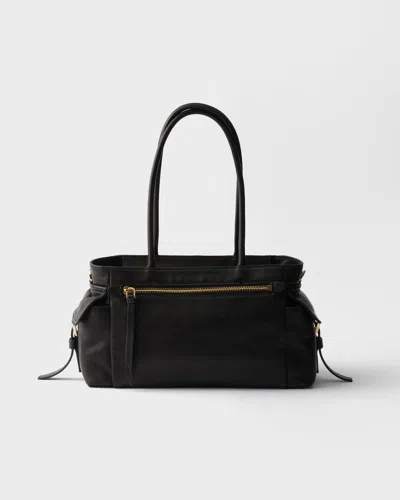 Prada Medium Explore Leather Tote Bag In Black