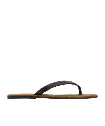 The Row Leather Beach Thong Sandals Flat Sole In Black