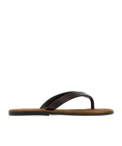 The Row Leather Beach Thong Sandals Flat Sole In Black