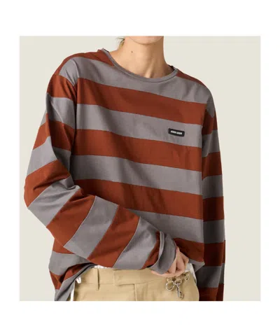 Miu Miu Cotton T-shirt With Striped Pattern In Multi