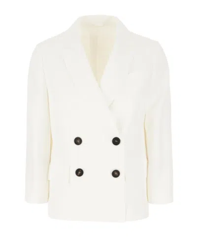 Brunello Cucinelli Women White Blazer With Classic Lapels And Front Patch Pockets In Twill Woman In White
