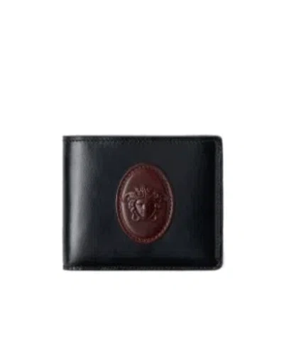 Versace Roomy Leather Wallet In Black