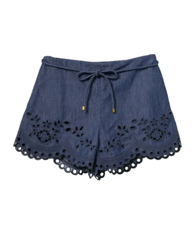 Zimmermann Mahon Broderie Anglaise Denim Shorts In Blue