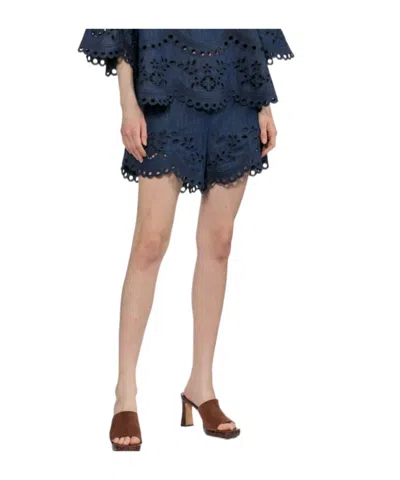 Zimmermann Mahon Broderie Anglaise Denim Shorts In Blue