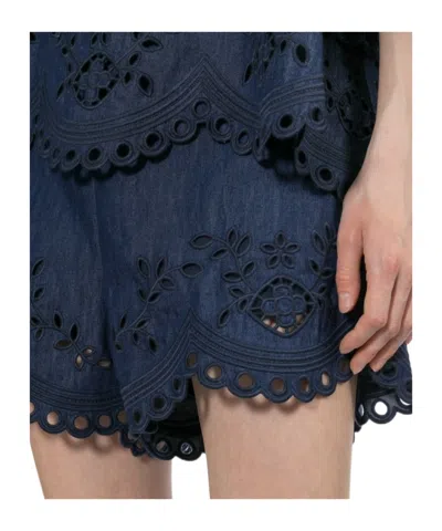 Zimmermann Mahon Broderie Anglaise Denim Shorts In Blue