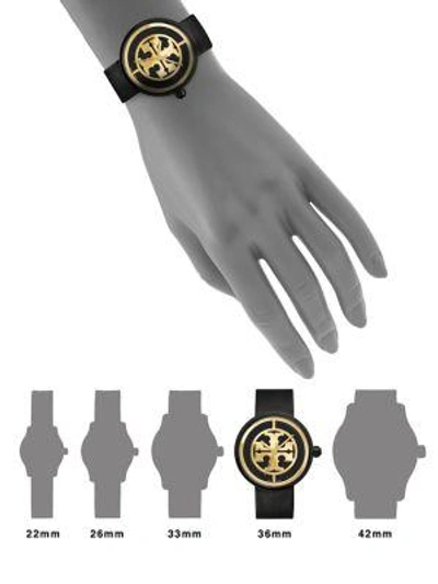 Shop Tory Burch Reva Goldtone Stainless Steel & Leather Strap Watch/black In Na