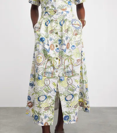 Maje Postcard-print Button-front Midi Skirt In Multi