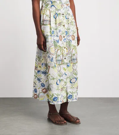 Maje Postcard-print Button-front Midi Skirt In Multi