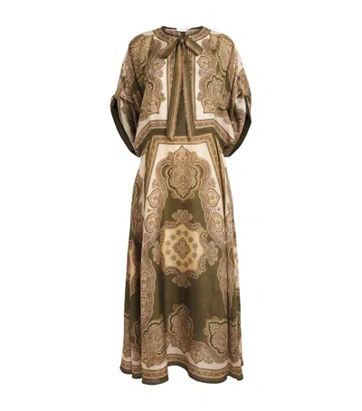 Zimmermann Mahon Paisley Print Habutai Silk Maxi Dress In Green