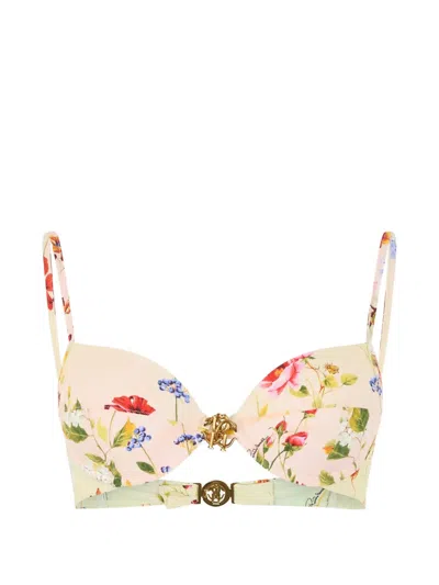 Roberto Cavalli Floral Print Detail Bikini Top In Pink