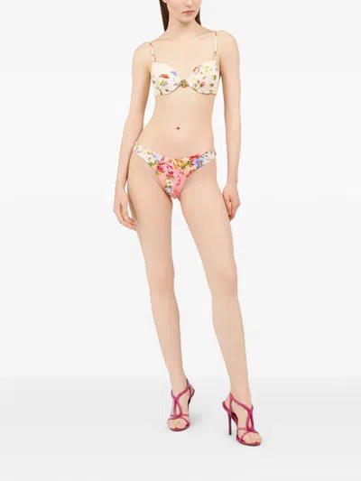 Roberto Cavalli Floral Print Detail Bikini Top In Pink