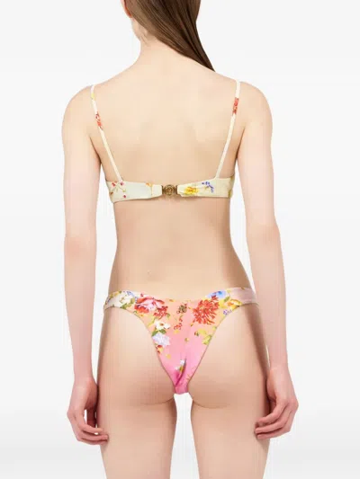 Roberto Cavalli Floral Print Detail Bikini Top In Pink