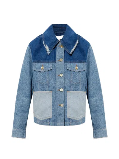 Ganni Patchwork Denim Short Jacket Mid Blue Vintage In Blue