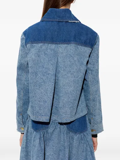 Ganni Patchwork Denim Short Jacket Mid Blue Vintage In Blue