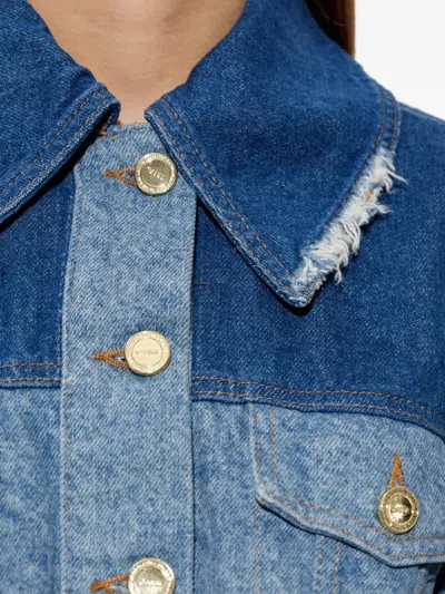 Ganni Patchwork Denim Short Jacket Mid Blue Vintage In Blue