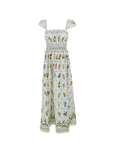 Farm Rio Off-white Tropical Porcelain Organic Cotton Maxi Dress In Multi