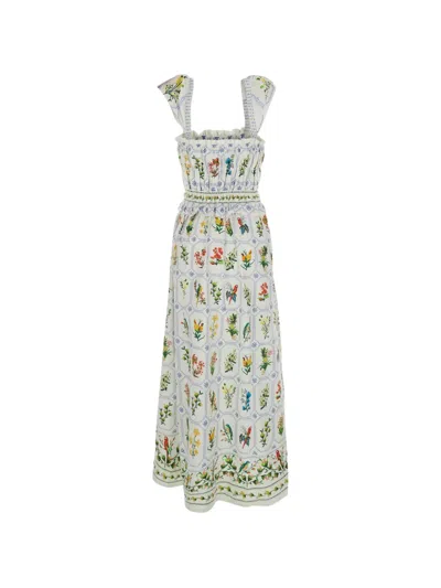 Farm Rio Off-white Tropical Porcelain Organic Cotton Maxi Dress In Multi