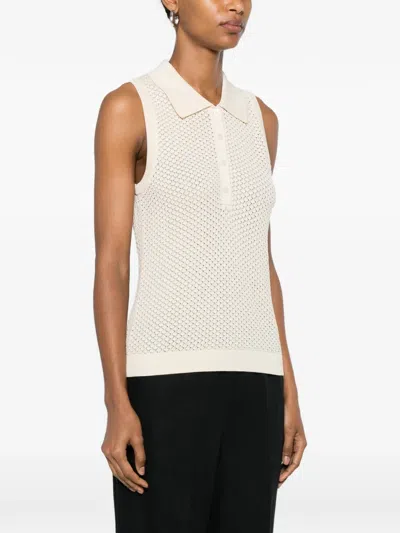 Gant Pointelle-knit Sleeveless Polo Shirt In Neutral