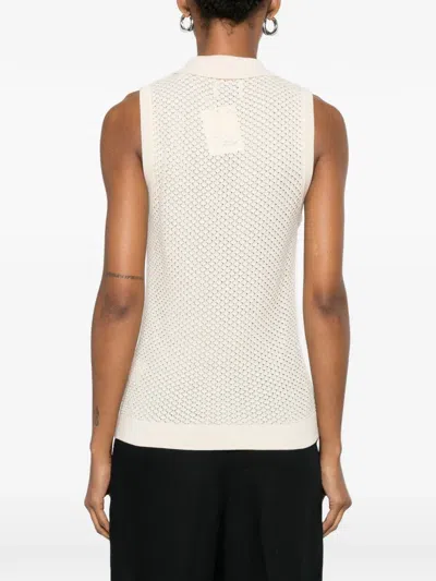 Gant Pointelle-knit Sleeveless Polo Shirt In Neutral