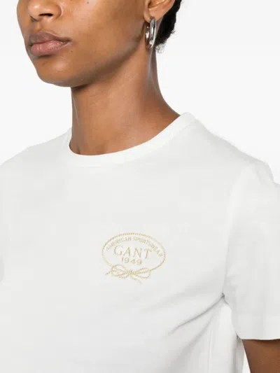 Gant Logo-embroidered T-shirt In White