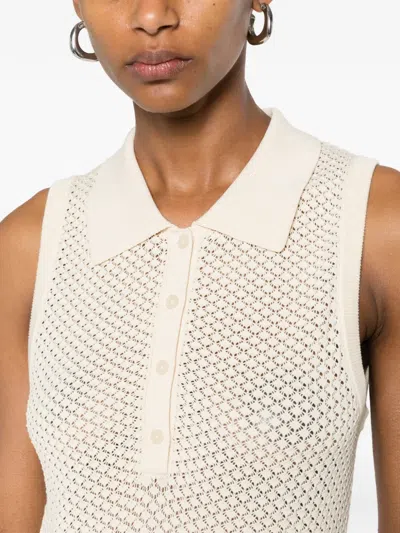 Gant Pointelle-knit Sleeveless Polo Shirt In Neutral