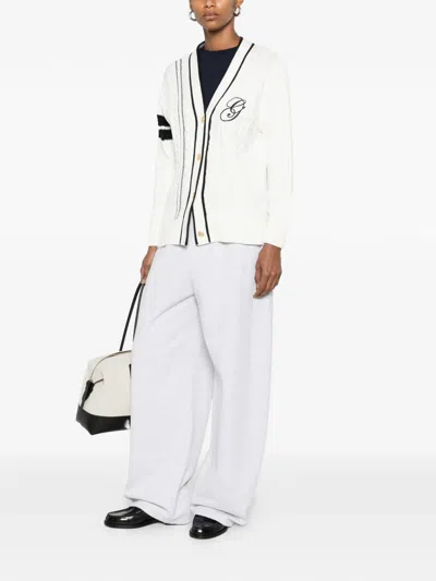 Gant Cable-knit Embroidered Cardigan In White