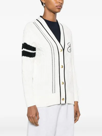 Gant Cable-knit Embroidered Cardigan In White