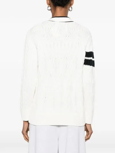Gant Cable-knit Embroidered Cardigan In White