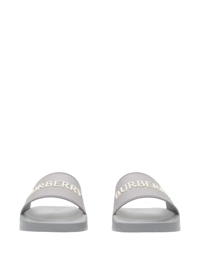 Burberry Logo Slides In Gray