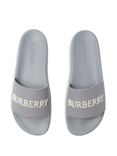 Burberry Logo Slides In Gray