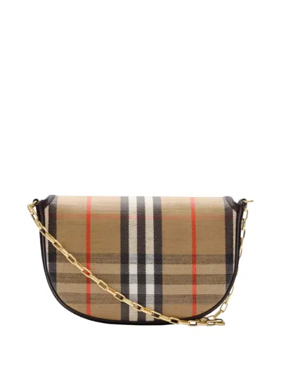Burberry Shoulder Bag Checkered Pattern Chain Strap In Brown